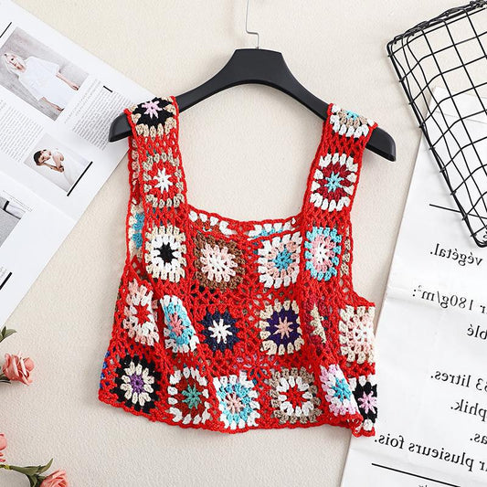 Bohemian Crochet Lace Woven Beach Cover-Up Crop Tank Top
