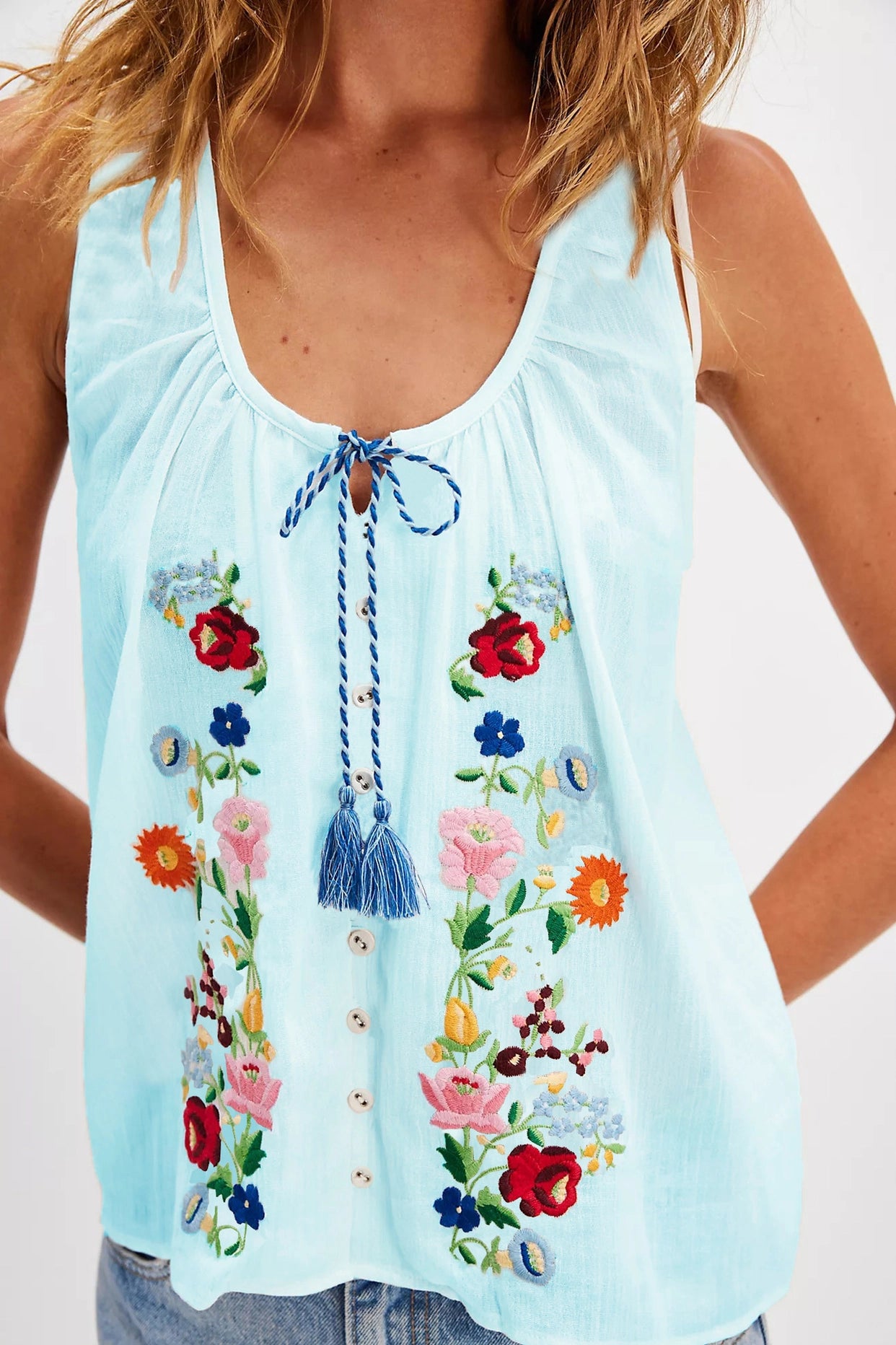 Boho Western Embroidered Floral Tassel Tie-Front Vest