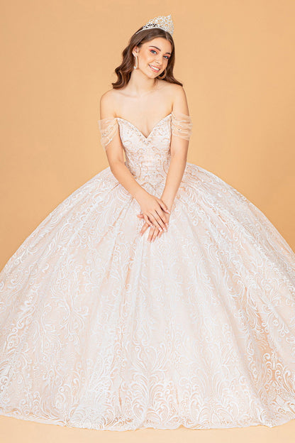 Jewel Mesh w/ Mini Bag and Separate Long Sleeves Quinceanera Dress GLGL3073