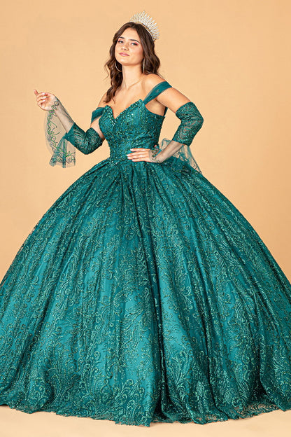 Jewel Mesh w/ Mini Bag and Separate Long Sleeves Quinceanera Dress GLGL3073