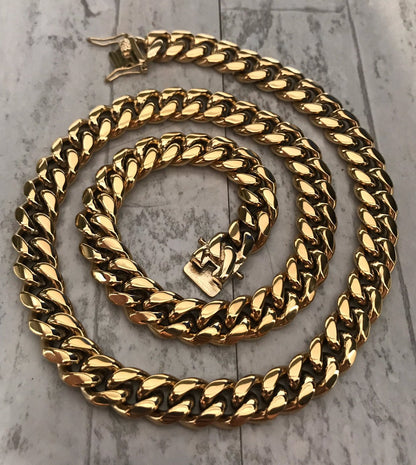 12mm Cuban Chain & Bracelet Set Gold-Plated – Box Lock