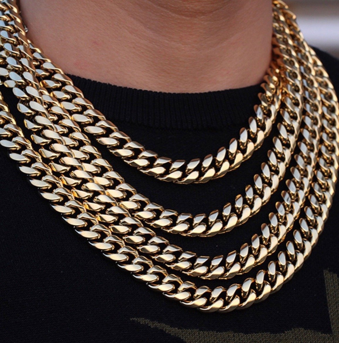 12mm Cuban Chain & Bracelet Set Gold-Plated – Box Lock