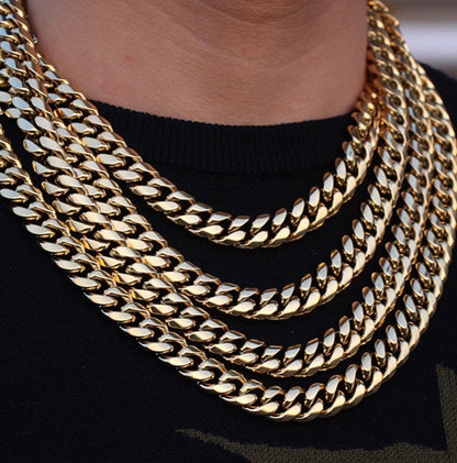 12mm Cuban Chain & Bracelet Set Gold-Plated – Box Lock