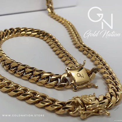 12mm Cuban Chain & Bracelet Set Gold-Plated – Box Lock