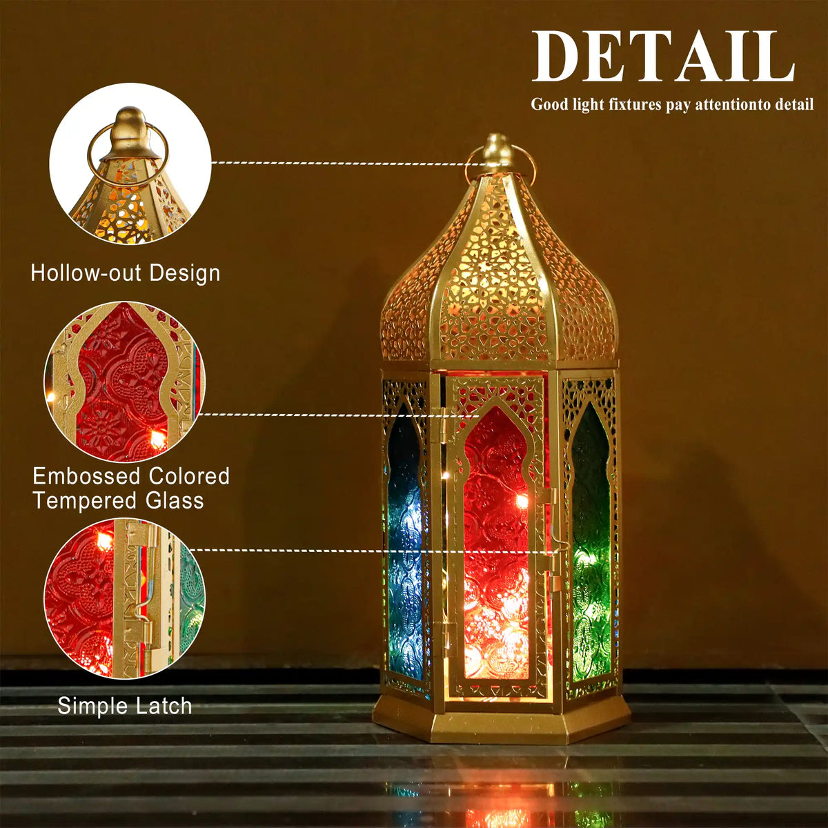12'' Gold Hexagonal  Moroccan Candle Lantern